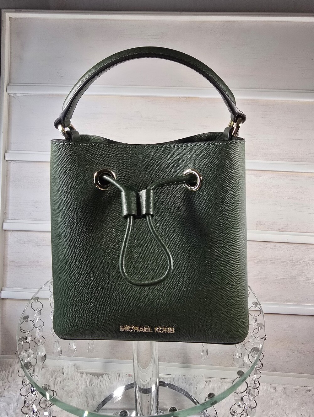 Michael Kors Green Saffiano Leather mini Bucket Bag only - Picture 1 of 14